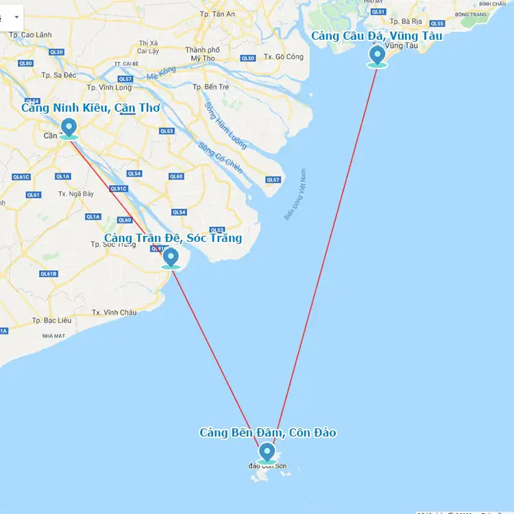bản đồ các tuyến tàu Côn Đảo