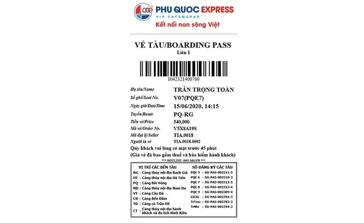 vé điện tử tàu Cần Thơ - Côn Đảo
